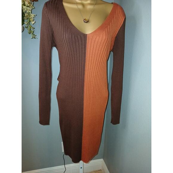 Fashion Nova Unity Two Tone Ribbed Knit Sweater Dress Women's Large Back Tie - Picture 1 of 5